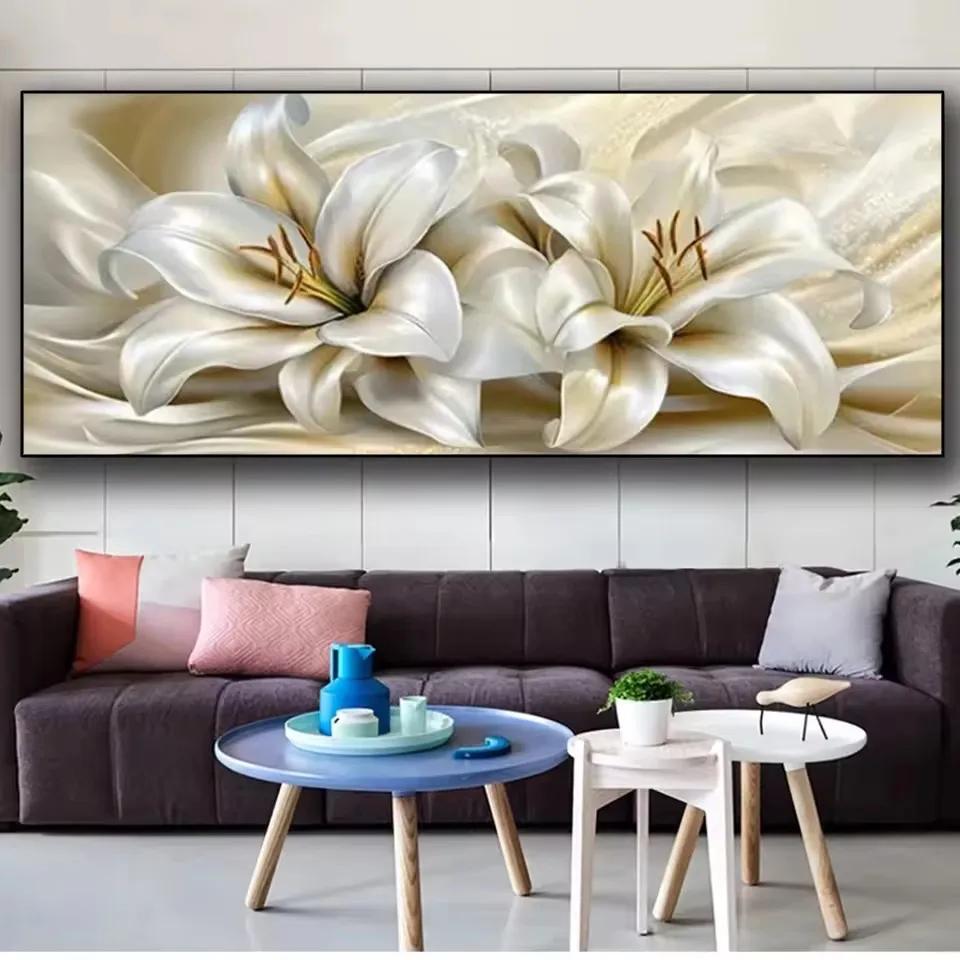 Extra Large Lily Flowers DIY Diamond Painting, Full Square and Round, Mosaic Embroidery Cross stitch Kits Gold Flower Home Decor