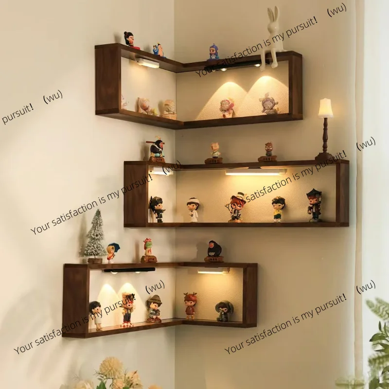 Solid wood wall-mounted corner frame, wooden living room wall-mounted doll ornament display stand