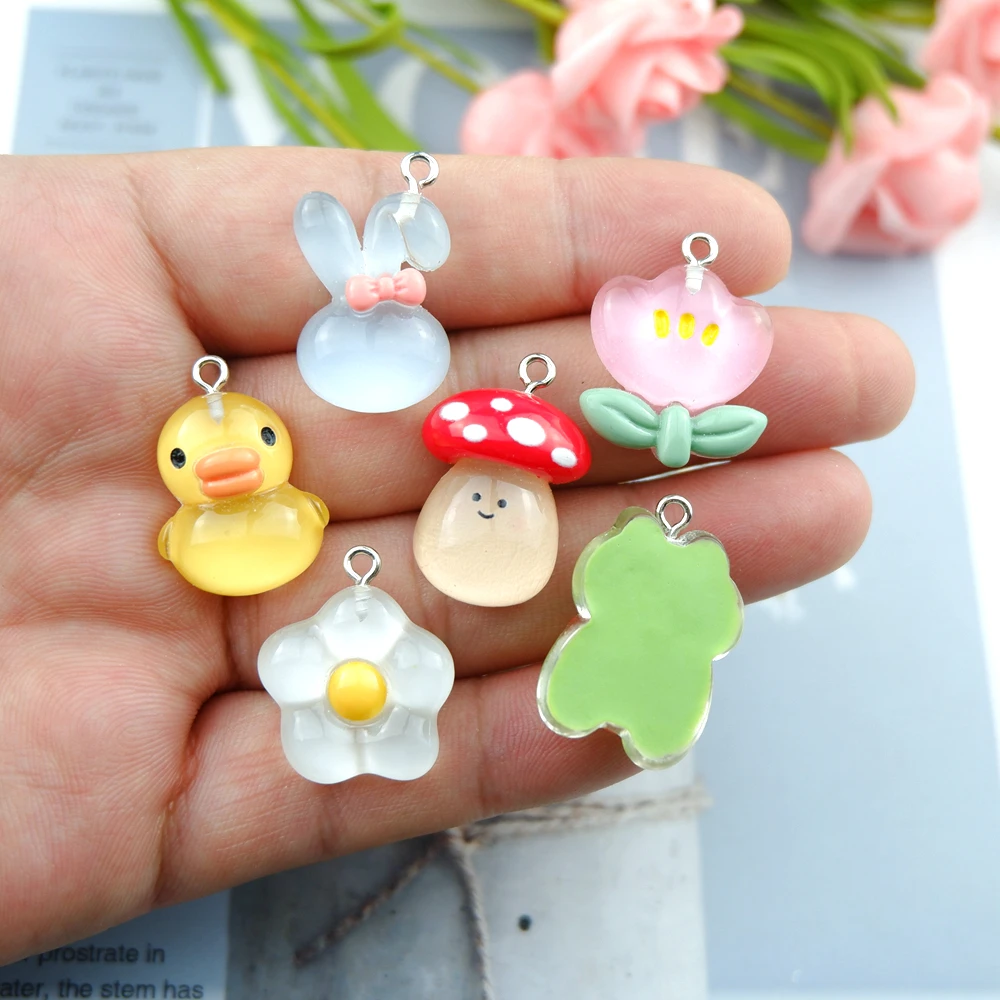 Flower Duck Mushroom Charms for Jewelry Making Diy Earring Bracelet Pendant Accessories Findings Phone Making Bulk Wholesale