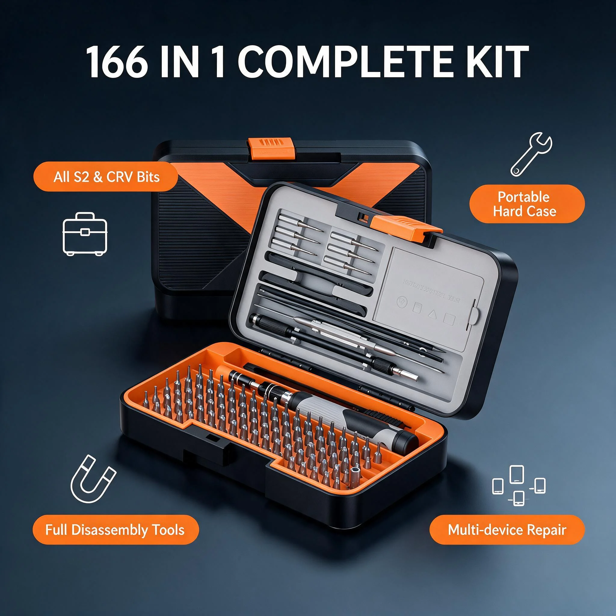 166 in 1 Precision Screwdriver Set Magnetic Repair Tool Kit with Pry Bars Tweezers for iPhone Laptop Computer Electronics Game Console Watch, CRV Steel Bits Phone Repair Kit DIY Maintenance Tool Compatible with Xiaomi MacBook Nintendo Switch