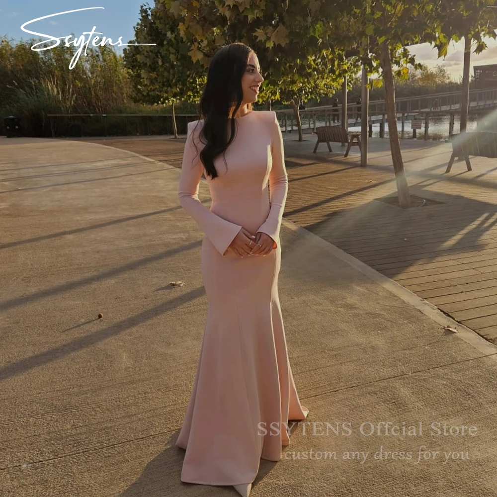

SSYTENS Customized Mermaid Prom Dresses Arabia Pink Long Sleeves Evening Dresses Women Wedding Party Gowns vestidos de noche