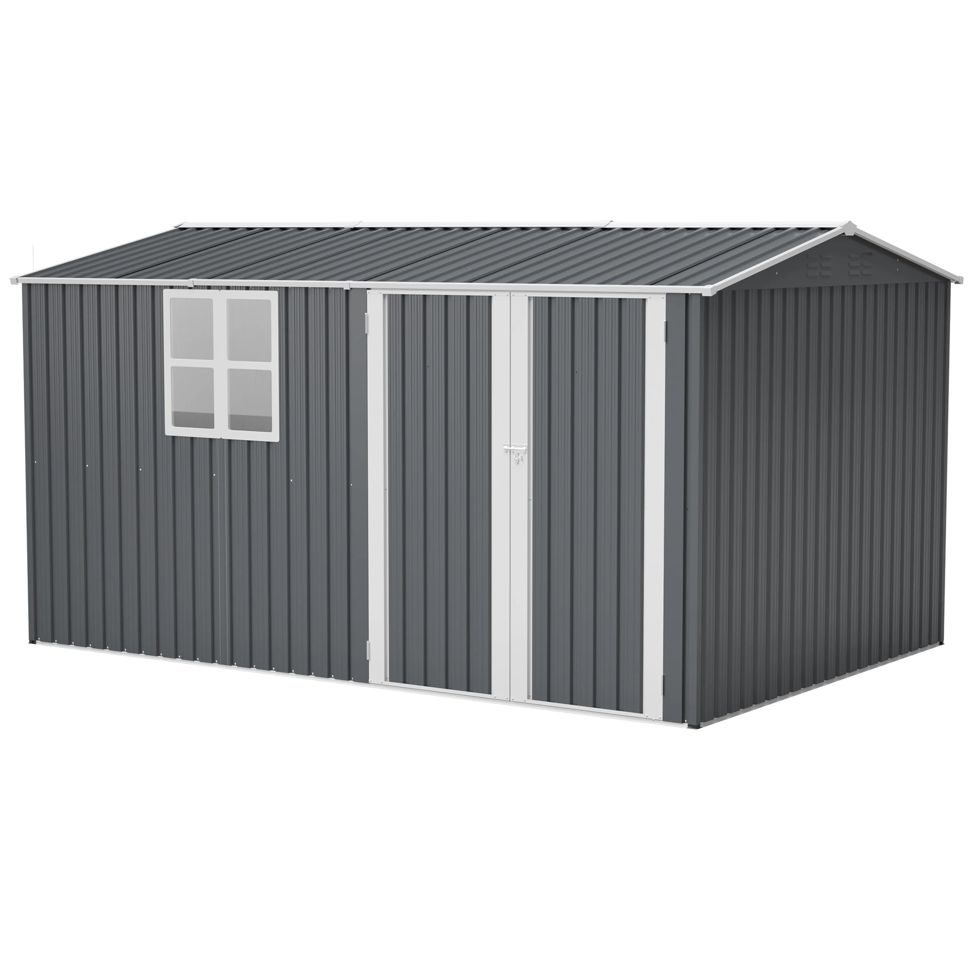 

Gray 8x12 FT Heavy-Duty Storage Shed - Steel Outdoor Building with Window, Hinged Doors & 4 Air Vents for Garden & Patio