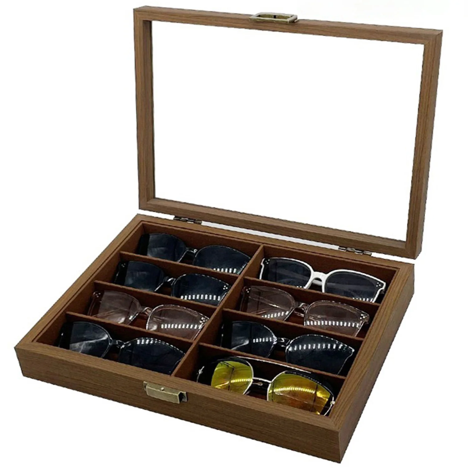 

1 Pc Black Walnut Glasses Storage Box, Clear Display Vintage Style Glasses Storage Box, Can Store 8 Pairs of Glasses, Collection