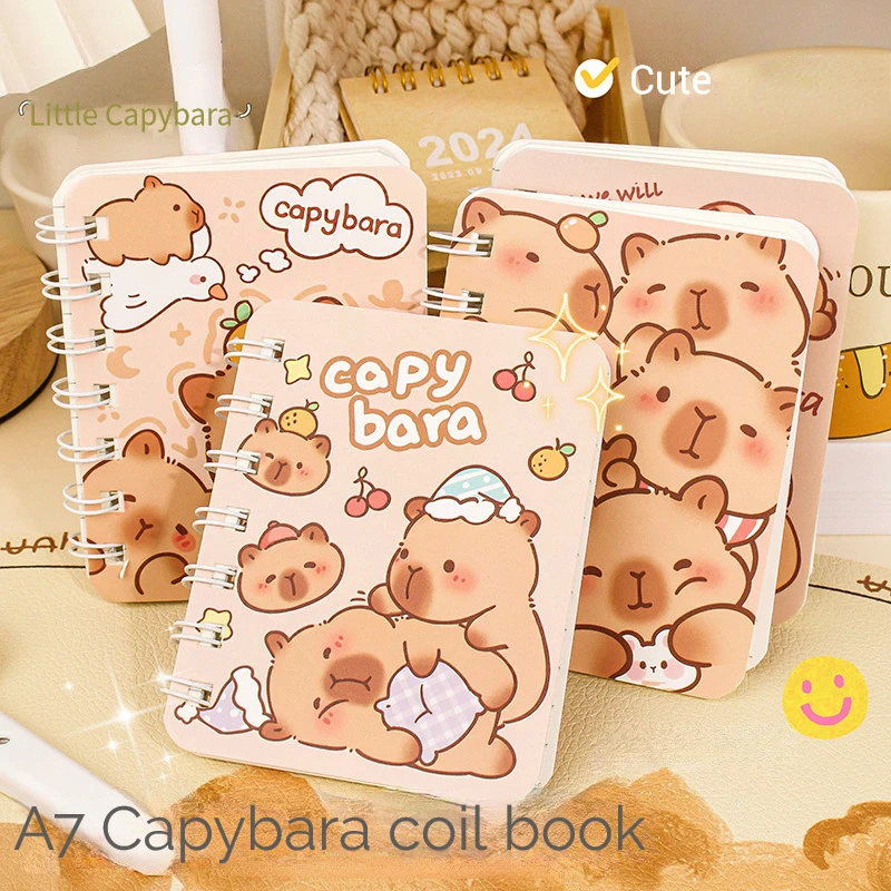 Cute Cartoon Capybara A7 Coil Notebook 80Page Horizontal Line Paper Mini Book Journal Planer School Office Kawaii Stationery