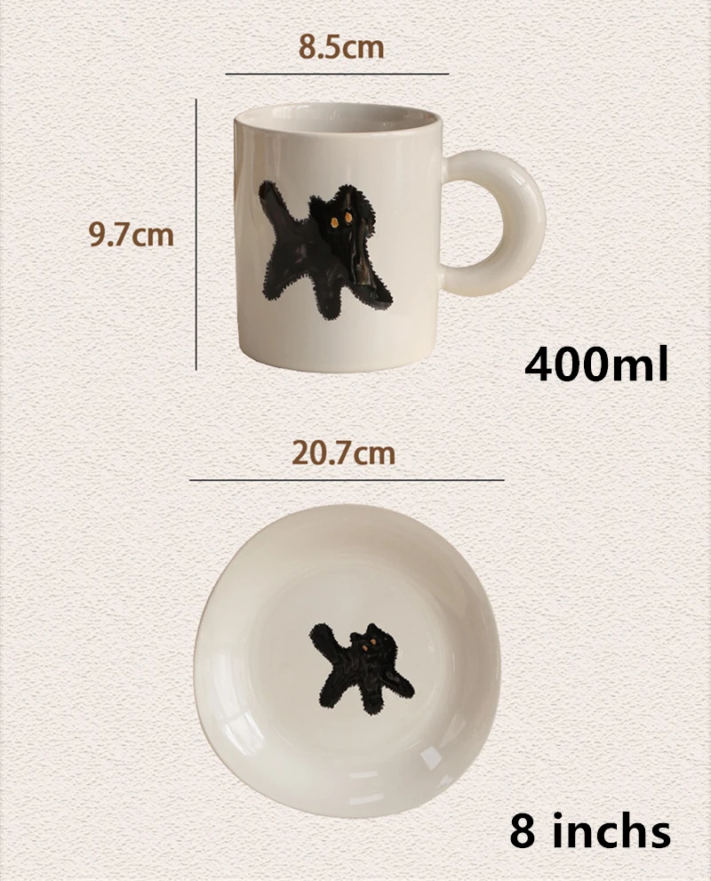 Cartoon Hand Drawn Animal Ceramic Cat Mug, Cute Bear Water Cup, Couple Breakfast Milk Cup, Coffee Cup Mug 400ml Drinkware Gift