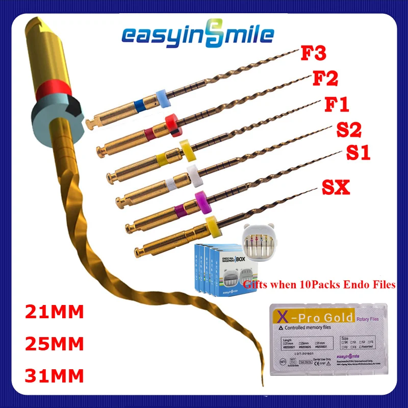 6PCS Dental Endodontic X-Pro Gold Taper File NITI Root Rotary Files Engine Use SX S1 F1 F2 F3 21MM 25MM 31MM Dentistry Tools
