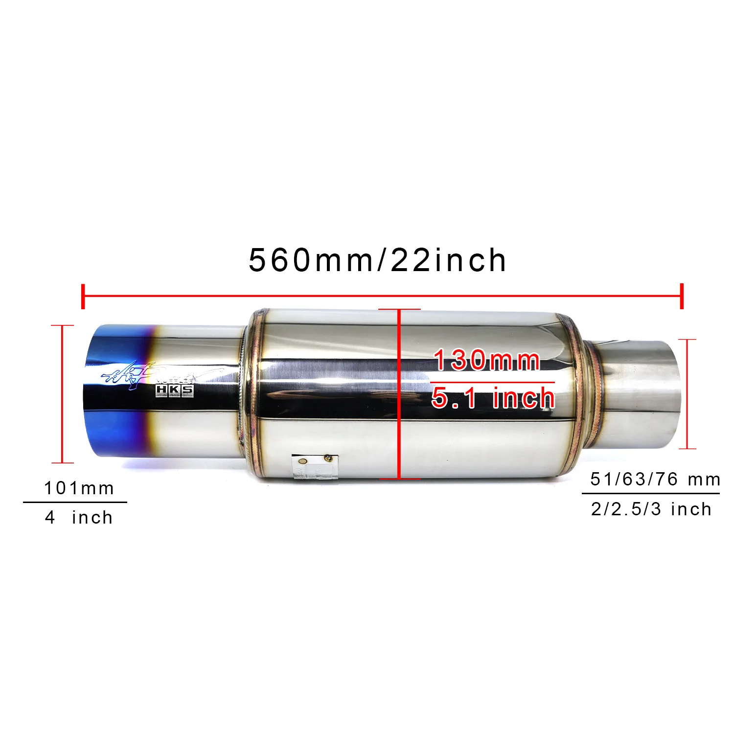 HKS101mm/4inch Universal Straight Drum Muffler Tail Pipe Stainless Steel Car Exhaust Pipe Japanese Style Auto Tuning Upgrade JDM