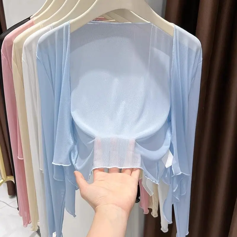 Jackets Women Summer See Through Fashion Mujer Breathable Thin Holiday Solid Color Femme All-match Basic Outwear Streetwear Soft