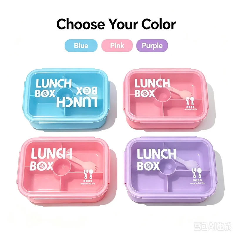 5‑Compartment Lunch Box Bento Box with Spoon & Fork Food‑Grade Microwave Safe Portable Reusable Food Container for School Office