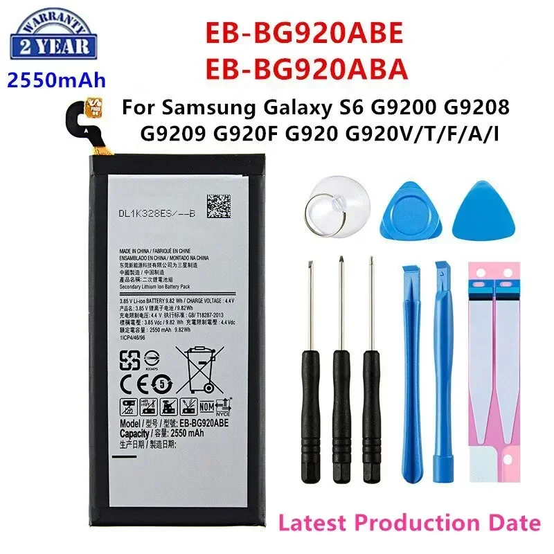 Bateria para Samsung Galaxy S6, novo, EB-BG920ABE, EB-BG920ABA, 2550mAh, G9200, G9208, G9209, G920F, G920, G920V, T, F, A, I + Tools