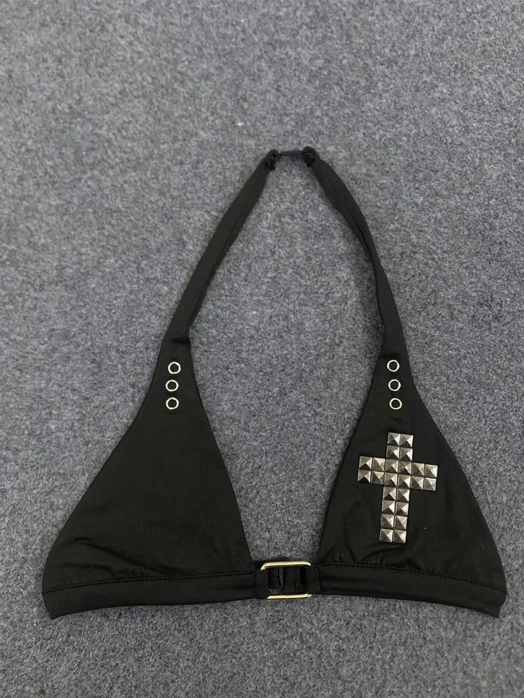 New Summer Sexy Hot Girl Fashion Versatile Cross Hot Diamond y2k Hanging Neck Bareback Beach Bikini