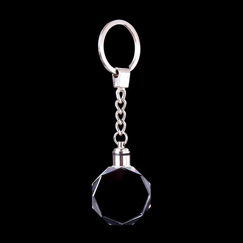 30mm Customized Car Logo Crystal Key Chains Gift King Decoration Laser Engraved Patterns With Colorful Light