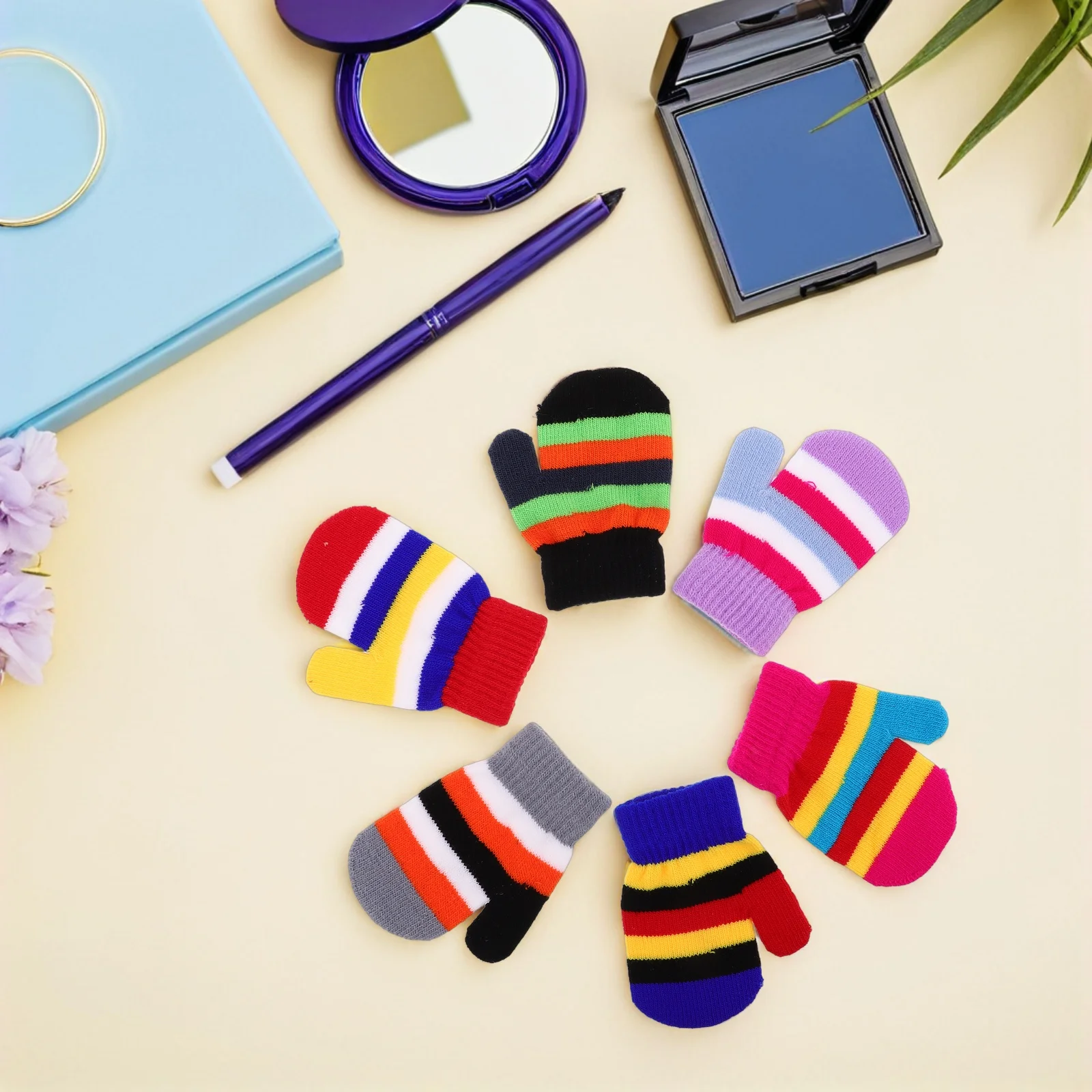 

6Pcs Colorful Toddler Knit Gloves Full Fingers Warm Mittens Kids Winter Gloves Stretchy Soft Gloves Boys Girls