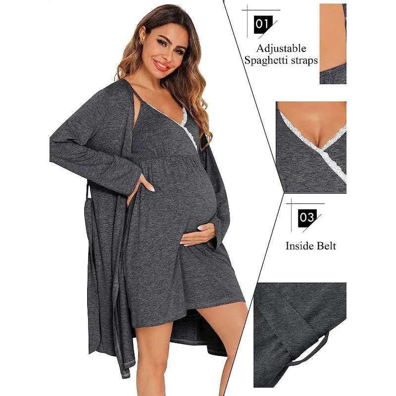Camisón de dos piezas para mujer, ropa de maternidad europea y americana, conjunto de otoño