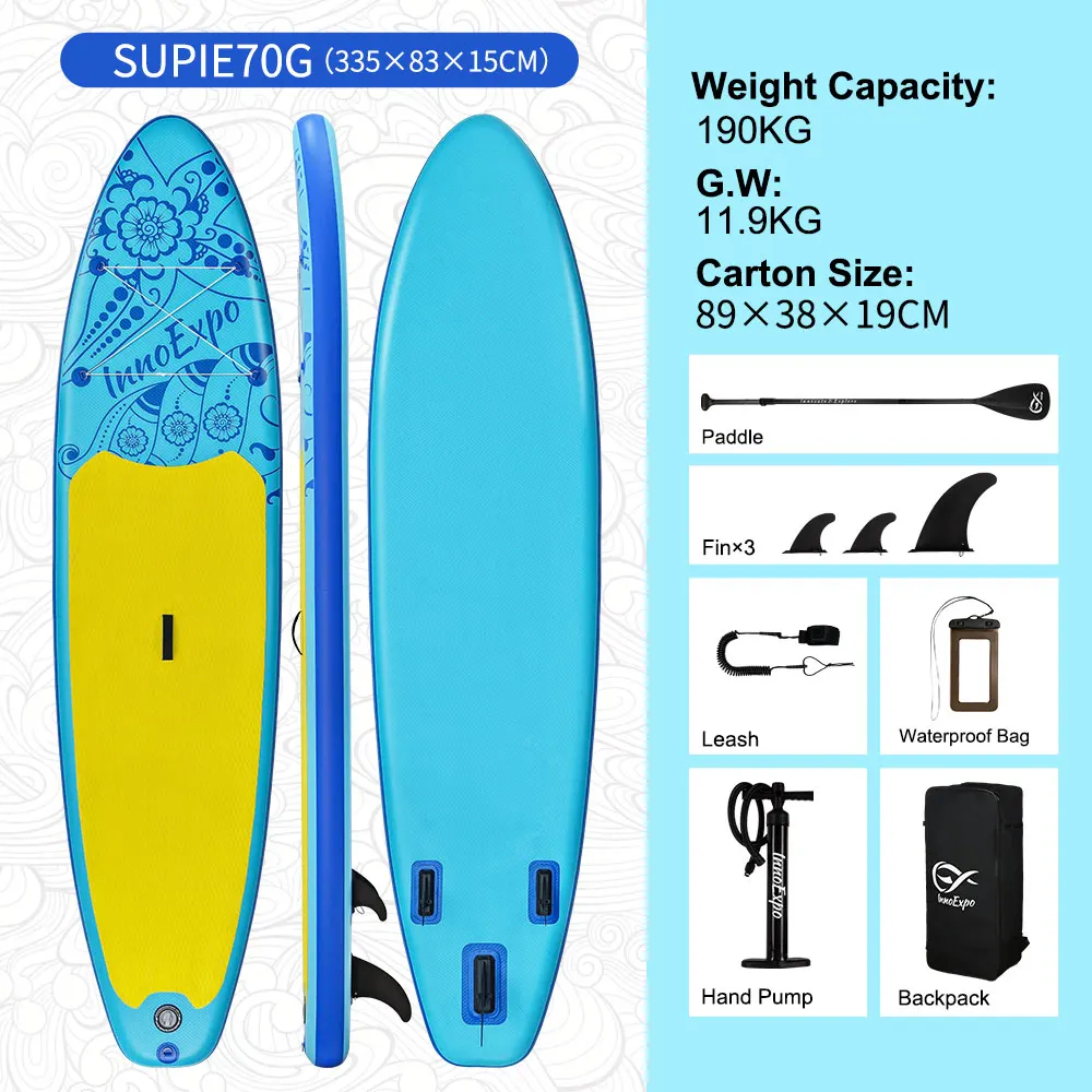 InnoExpo Stand Up Paddle Board Aufblasbares Paddelbrett Surf SUP Board Rutschfestes Wassersport-Paddelbrett mit Zubehör