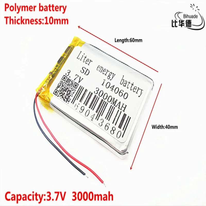 Good Qulity 3.7V,3000mAH 104060 Polymer lithium ion / Li-ion battery for tablet pc BANK,GPS,mp3,mp4