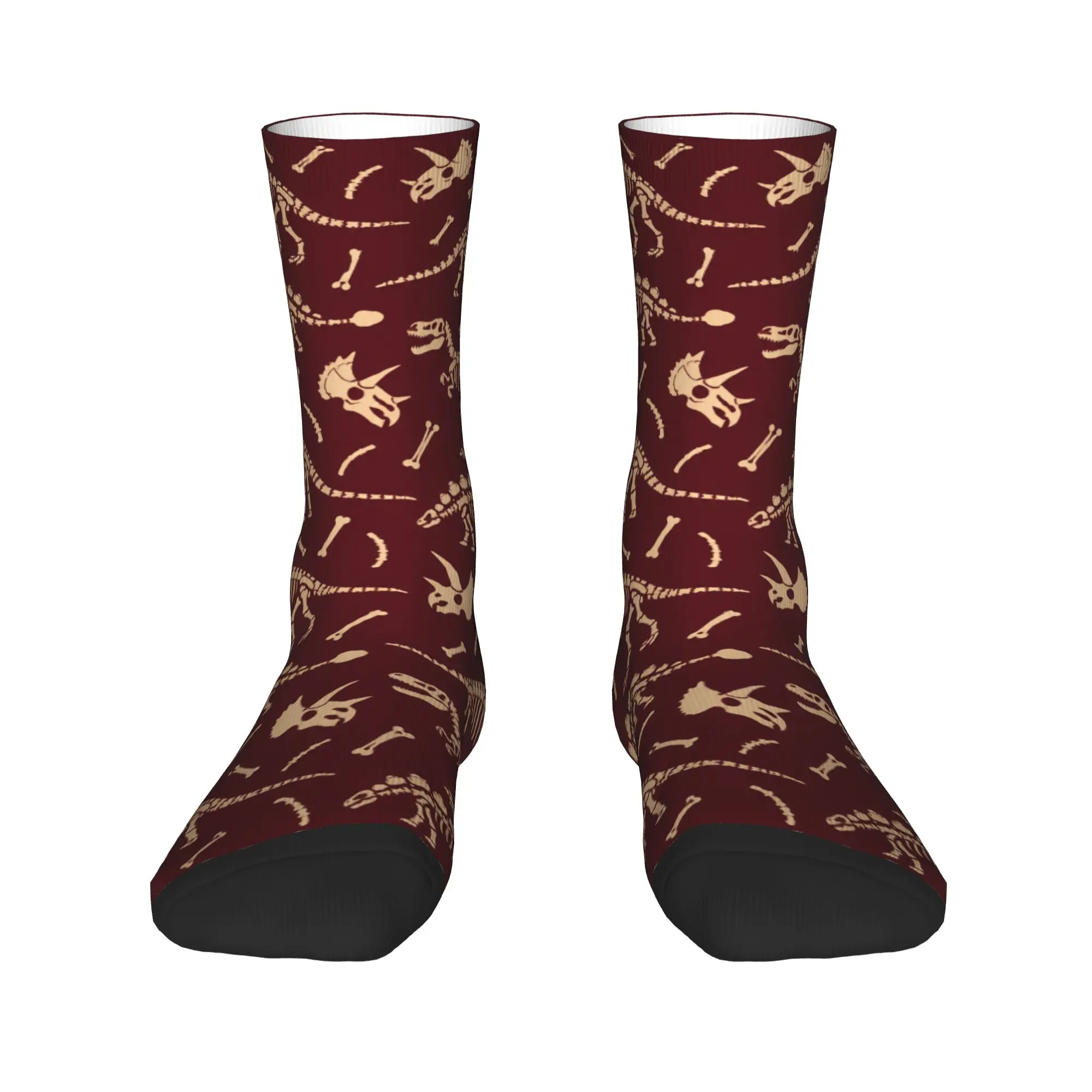 Men Socks Novelty Retro Fossil Pattern Dinosaur Skeleton Print  Stockings Anti Bacterial Medium Soft Socks Autumn Socks