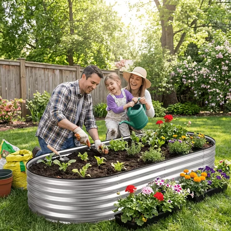 Thickened Galvanized Oval Large-Capacity Raised Garden Planter Bed, Multi-Purpose Outdoor Metal Planting & Cozy Heat Source Box, Rust Resistant, for Herbs, Vegetables & Fruits