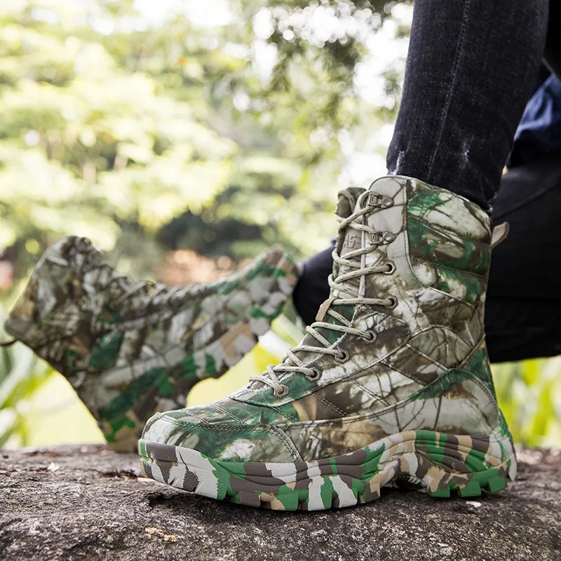 High-quality Fashion Camouflage Tactical Boots for Men Anti-slip Waterproof Hiking Boots Large Size 47 Outdoor Safety Boots Man