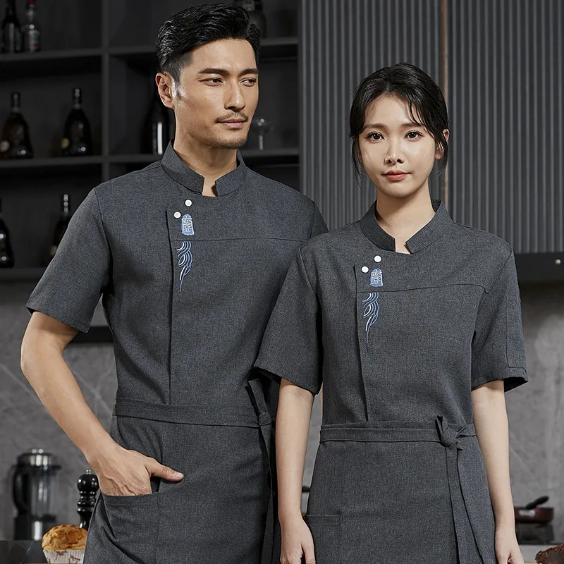 Hotel restaurante cozinha trabalho uniforme manga curta chef jaqueta padaria pastelaria chef verão branco casaco de cozinha