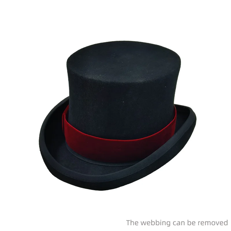 Homens Fedoras Lã Magia Chapéu alto, Britânico Preto Top Jazz, Masculino Corte Cavalheiro Chapéu de feltro liso, Webbing Sombrero De Copa, Britânico