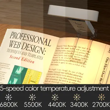 אור ספר LED קריאת אורות הגנה לעיניים אור לילה נייד קליפס שולחן אורות סימנייה קריאה תזמון מנורת USB נטענת 6 best sales אור USB - №4