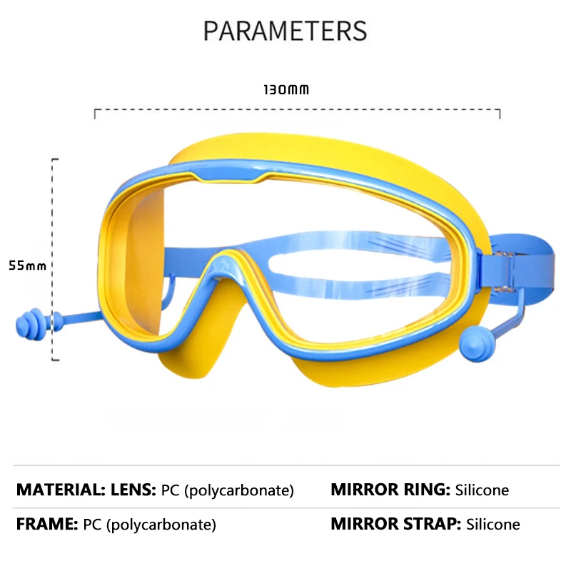 방수 김서림 방지 HD 투명 귀마개, 어린이 수영 고글, 대형 프레임 풀 안경, 수영 액세서리
