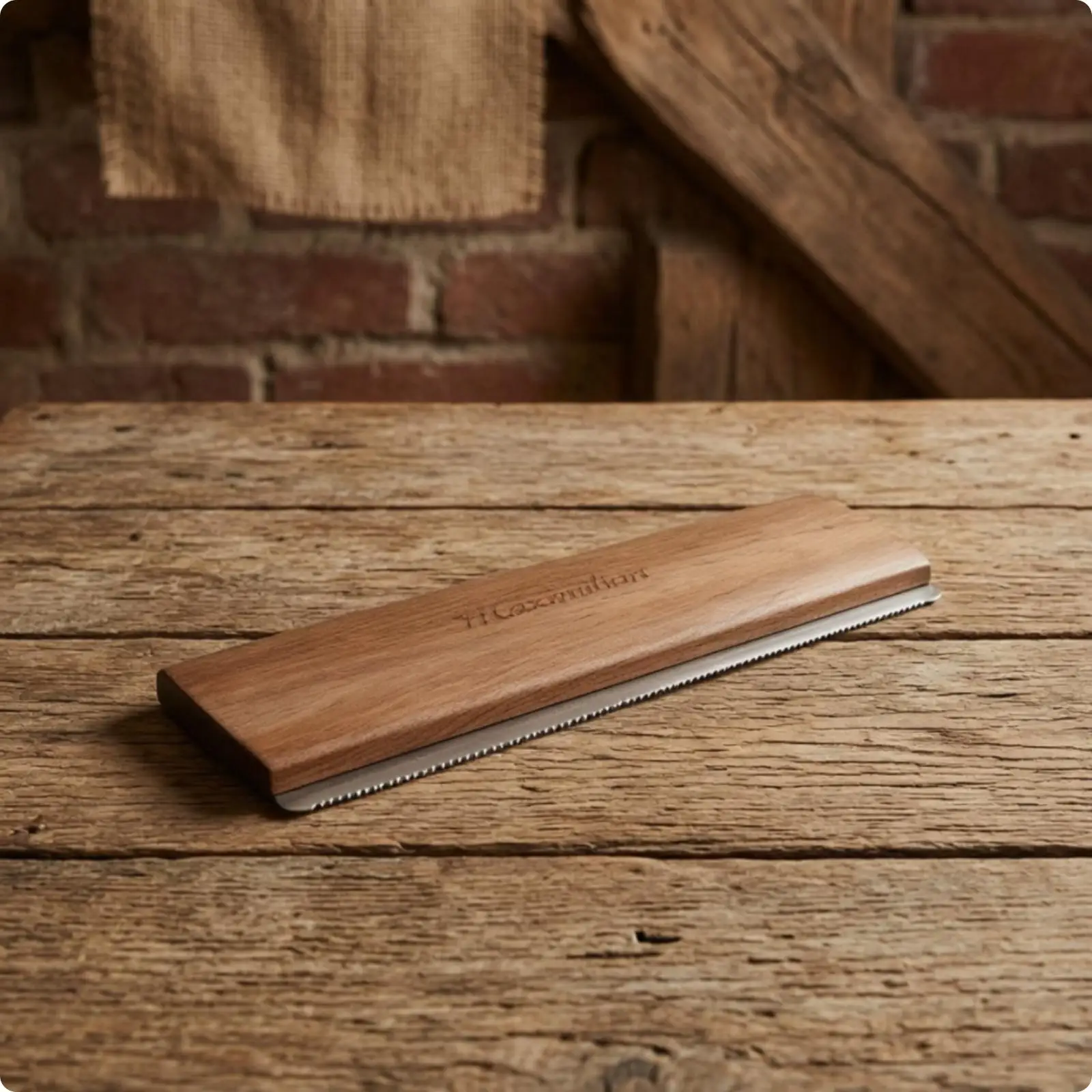 Horse Coat Brush with Flat Wooden Base and Metal Scraper for Daily Stable Grooming