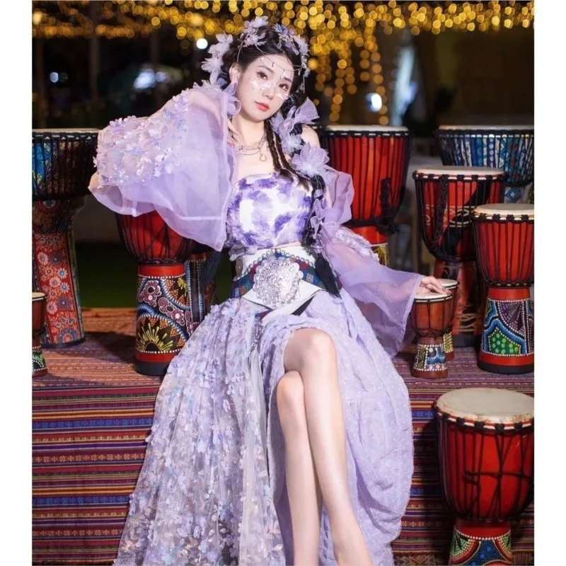 Ethnic Yunnan travel shoot exotic shooting clothing purple Xishuangbanna style photo new