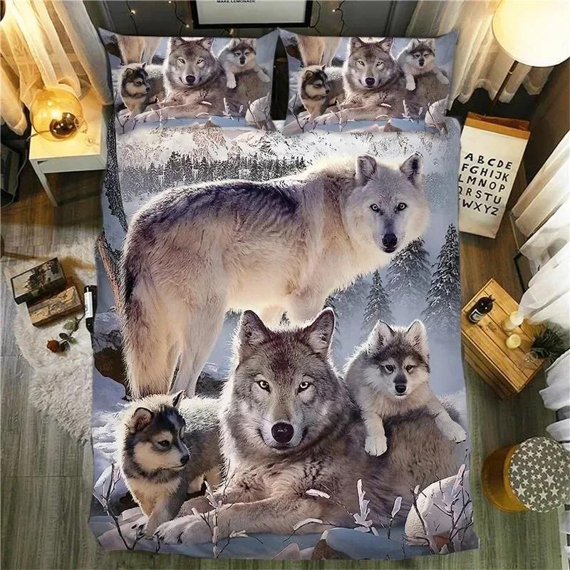 

3D Printed Bedding Set Snow Wolf Animal Single Double Queen King Duvet Cover Set Twin Full Size Bedclothes For Child Kid Adult