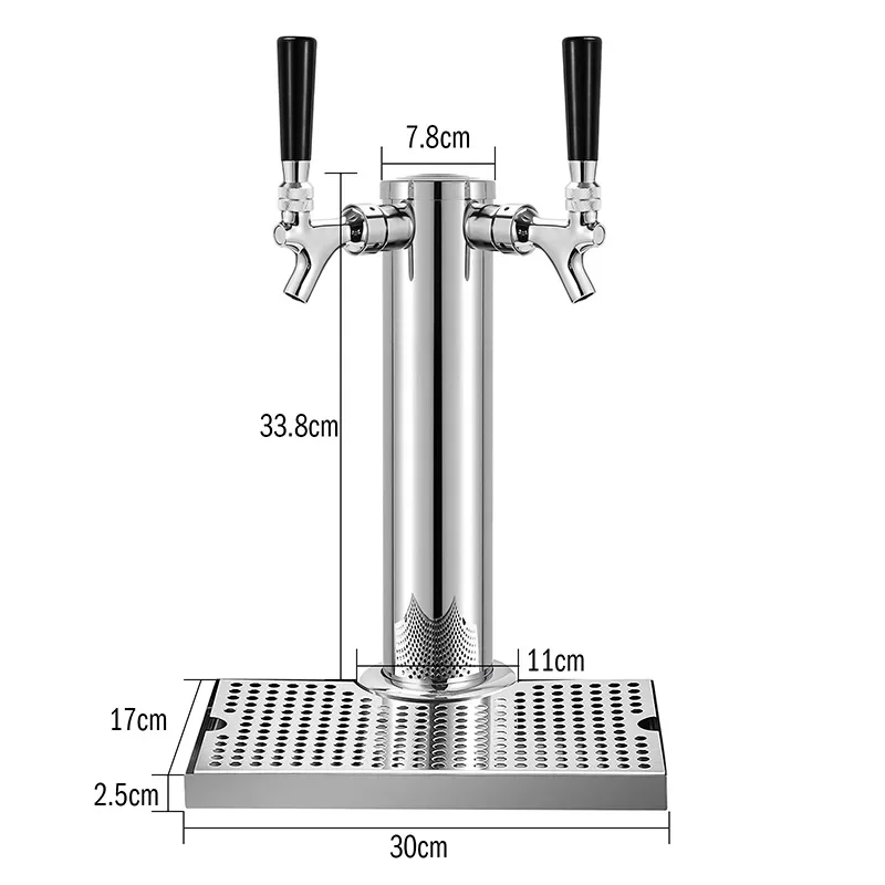 Dual-Faucet Beer Tower,Craft Beer Column Kit with Tap,Co2 Regulator,Keg Coupler and Drip Tray, Homebrew Bar Kegerator Dispenser
