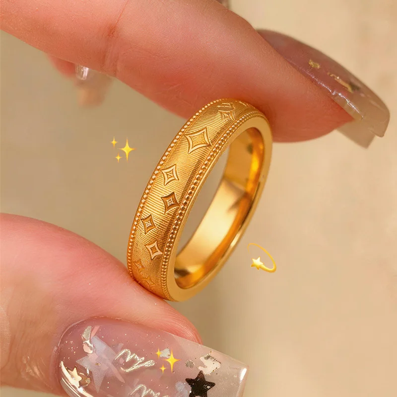 Starry & Eye-Catching Carved Starburst Ring For Men & Women 24K Gold AU999 | Flowing golden luster, exquisite and dazzling
