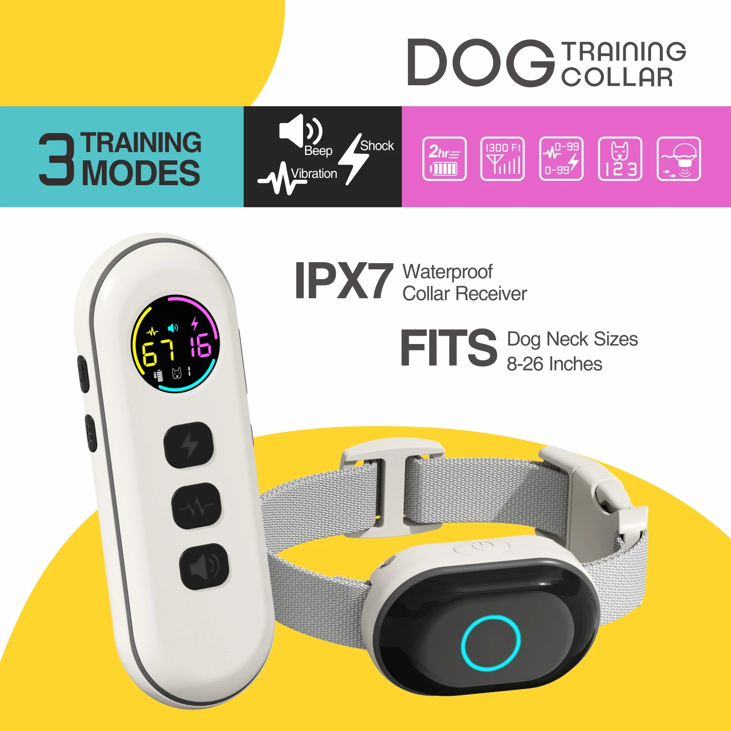 

Training Dog Collar with Electric Shock, 400M Pet Trainer Remote Control Training Shock Electronic Collar for Large Dogs