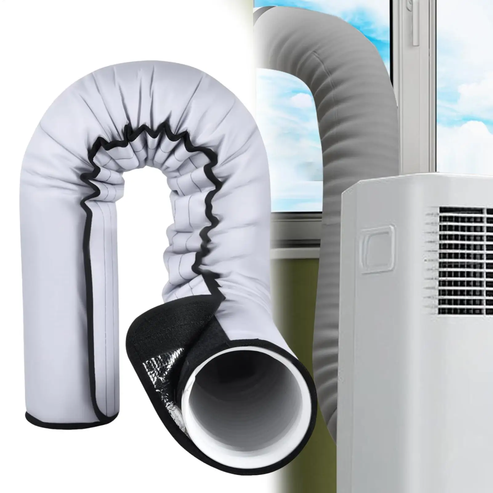 Air Conditioner Insulated Cover Heat-Resistant Waterproof 5-5.9 Inch AC Duct Insulation Wrap Portable Heavy-Duty 3-Buckle-Strap