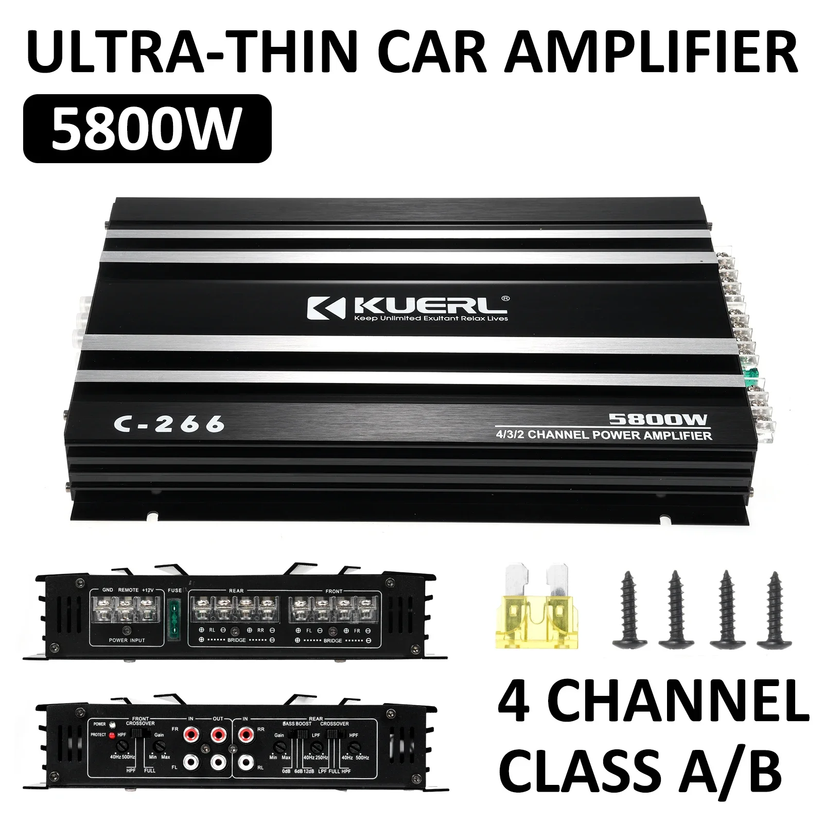 

Aluminum AlloyCar Audio Power Amplifier High-Power 4-Channel 5800W Amp 12.0V Ultra-Thin Four-Way Power Amplifier Class A/B