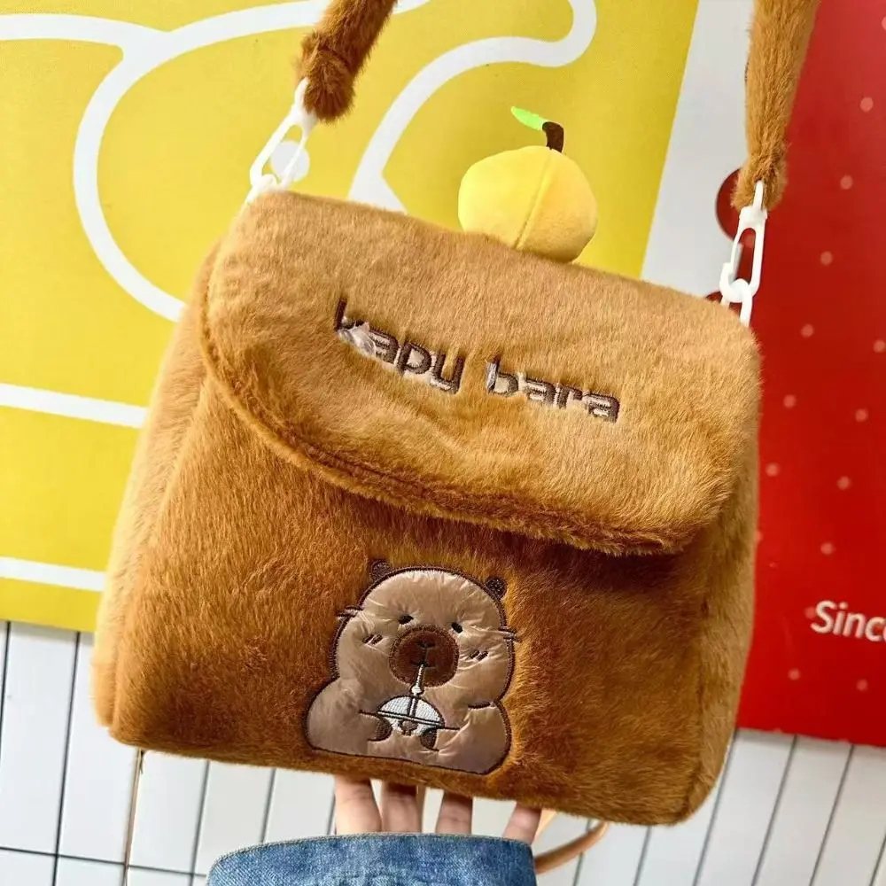 Orange Capybara Plush Backpack Collection Stuffed Shoulders Dual Use Knapsack Large Capacity Fluffy Capibala Anime Shoulder Bag