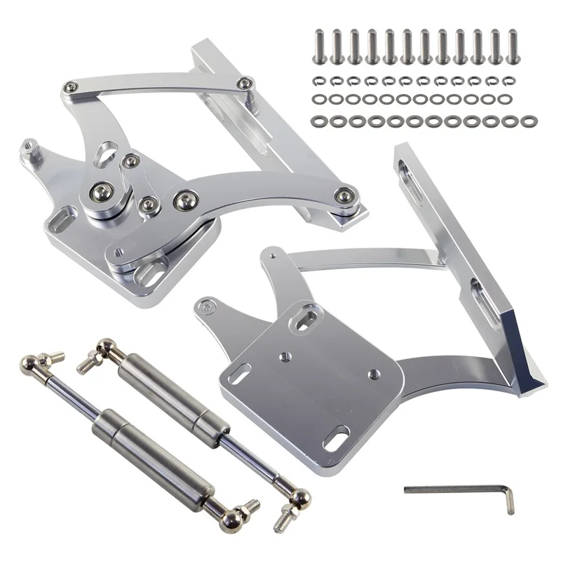 Left and Right Side Billet Hood Hinge Kit Pair For Ford Mustang 1967-1969 Silver CNC Aluminum 3.3L 4.1L 4.7L 5.0L 5.8L 6.4L 7.0L