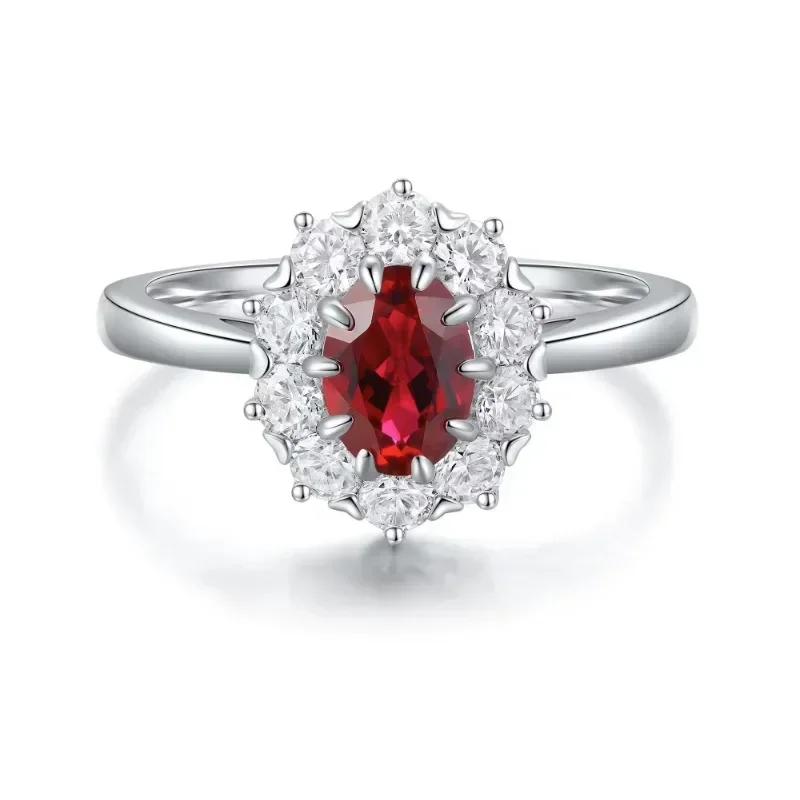 

Ruihe New Luxury 925 Silver Oval 1.05ct Lab Grown Ruby Simulated Diamond Ring for Women Men Couple Daily Office Jewelry