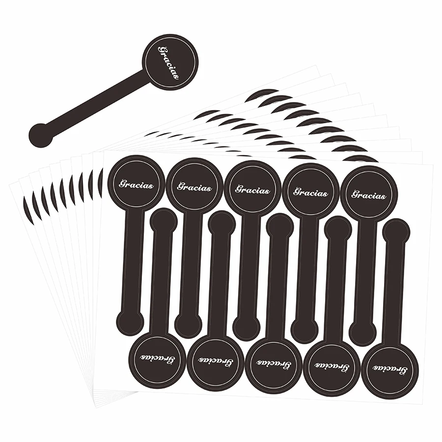 100 Pcs Spanish Black Long Sealing Stickers – “Gracias” Adhesive Labels for Bakery Boxes, Gift Packaging, Handmade Products