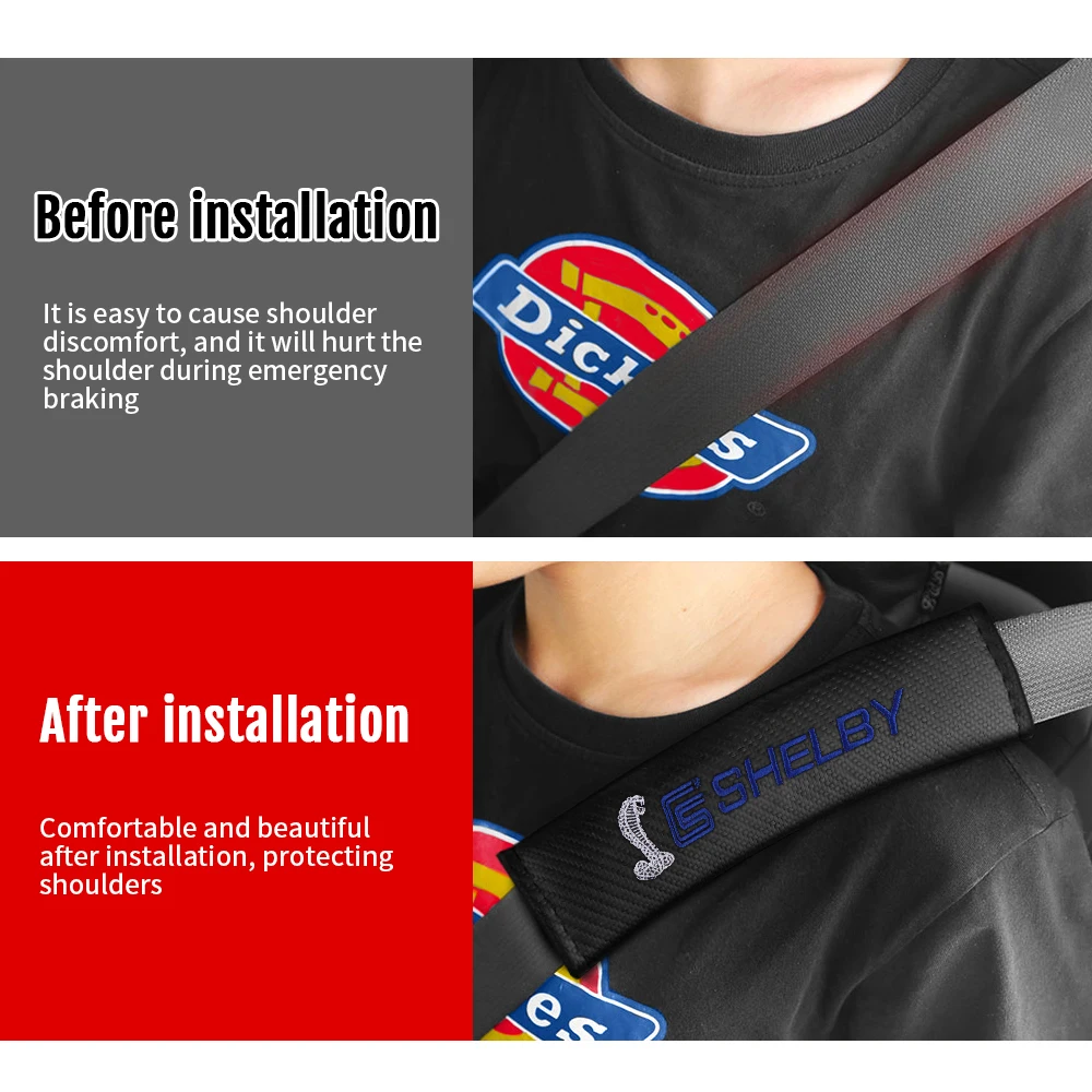 2pcs Carbon Fiber Car Seat Belt Cover Strap Shoulder Pad For Ford Mustang Focus Fiesta Shelby Kuga Mondeo Smax Ranger Edge ST - view 6