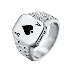 Vnox Poker Spade Ace Rings for Men Women, Anti Allergy Stainless Steel Signet Ring Lucky Gift Jewelry,Silver Color US Sizes 7-12