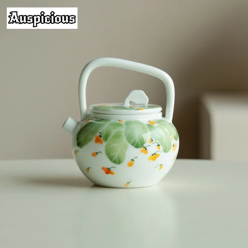 125ml Hand-painted Osmanthus Teapot Retro Loop-handled Pot Household Tea Maker Kettle Teaware Accessories Gift Porcelain Teaset