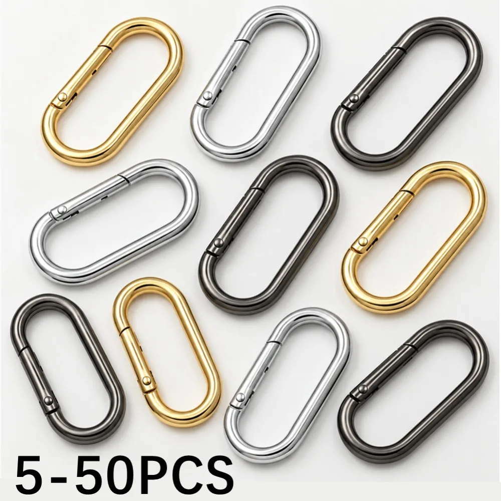 5-50pcs Metal Oval O Ring Spring Clasp Openable Round Carabiner Keychain Clips Hook Dog Chain Jewelry Buckle Gold silver black