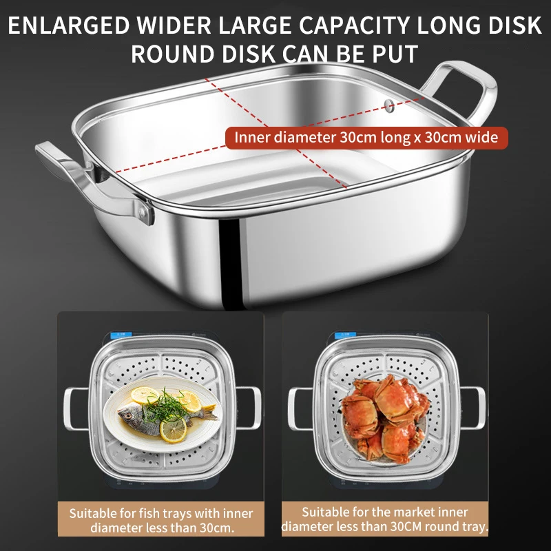 Square steamer household 316 stainless steel thickened double-layer three-layer steamer tray multifunctional gas electromagnetic