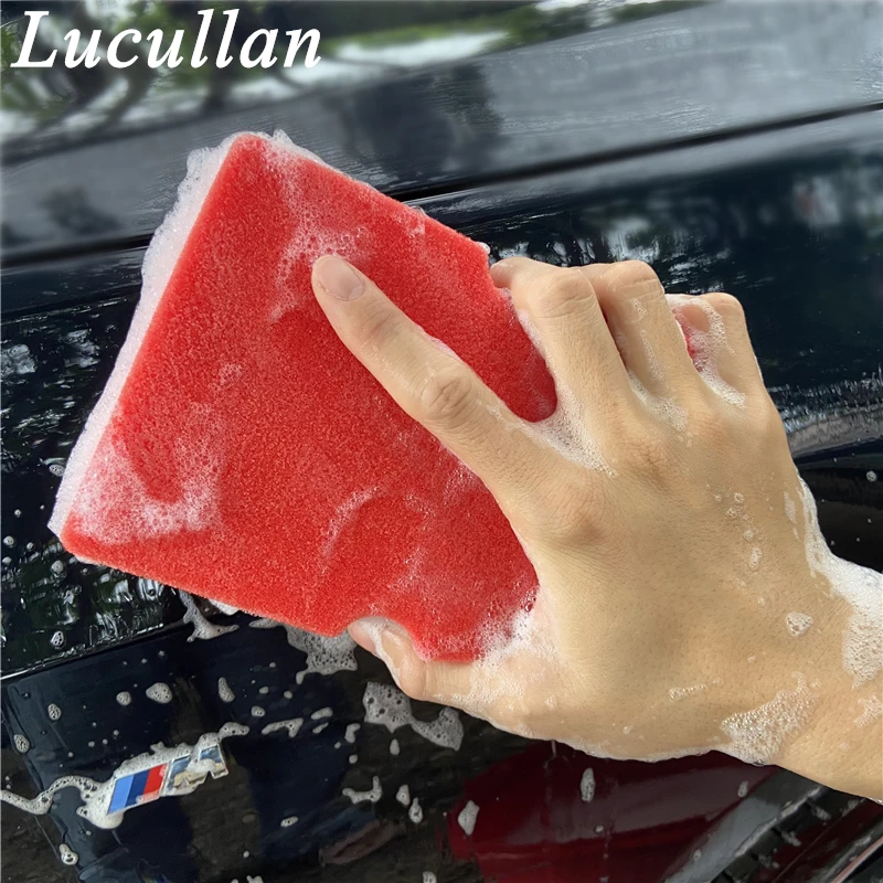 Lucullan Large Cross Cut Durable Soft Foam Grid Sponge Rinseless Absorbent Easy Grip Non Scratch Car Wash Tools