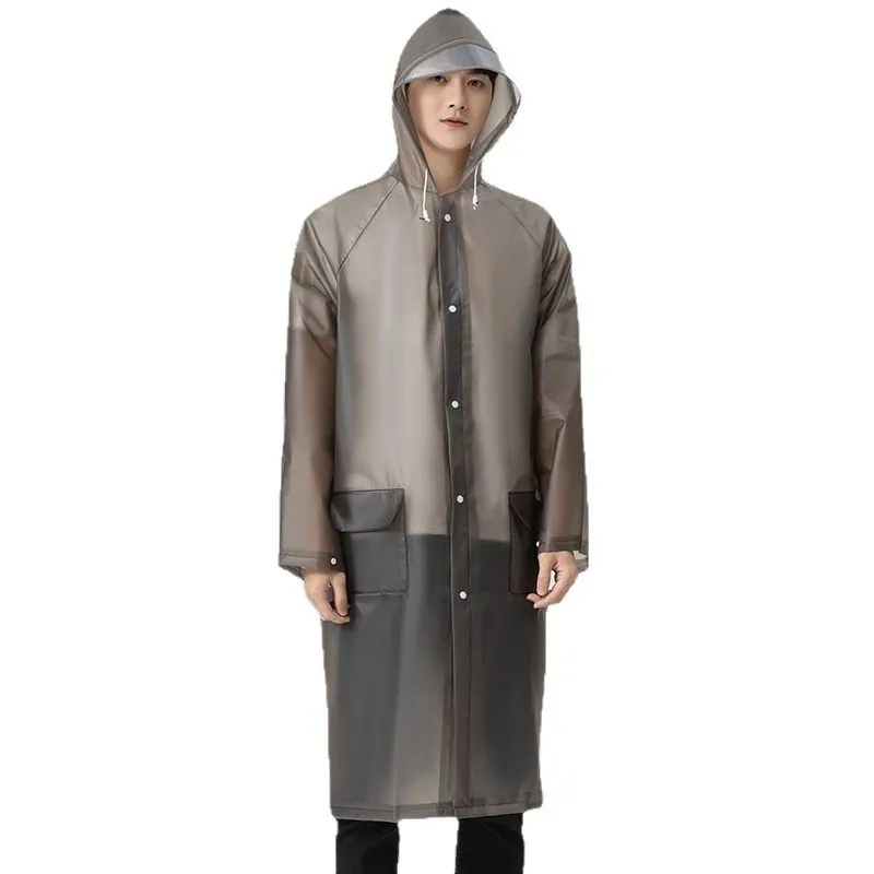 معطف واق من المطر EVA سميك للكبار محمول من قطعة واحدة طويل مقاوم للماء للمشي لمسافات طويلة في الهواء الطلق