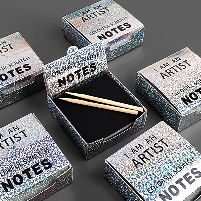 100PCS Rainbow Scratch Mini Notes Cards Handmade Painting Cards With Drawing Stencil Children DIY Craft Draw Painting Toys Gifts