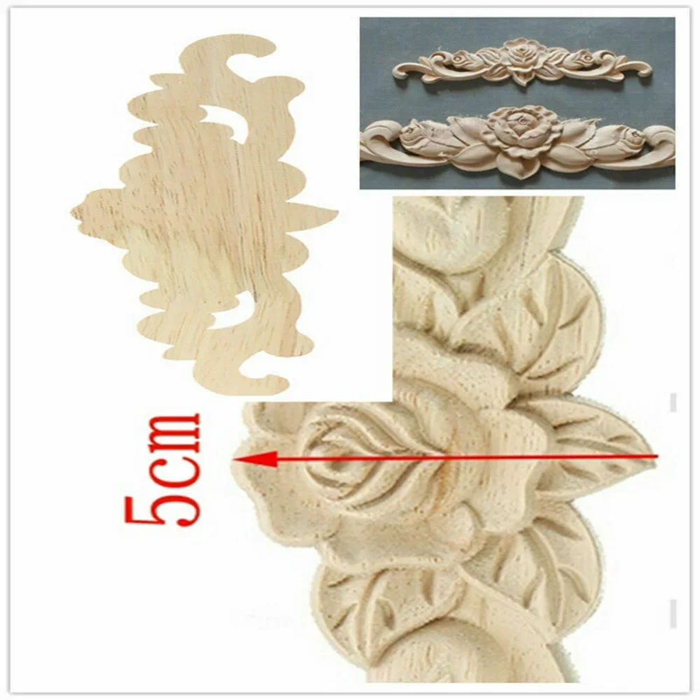 Elegant Hot Sale Wood Applique Woodcarving Decal Floral Flower Pattern Furniture Mouldings Unpainted 1Pcs 20X5cm