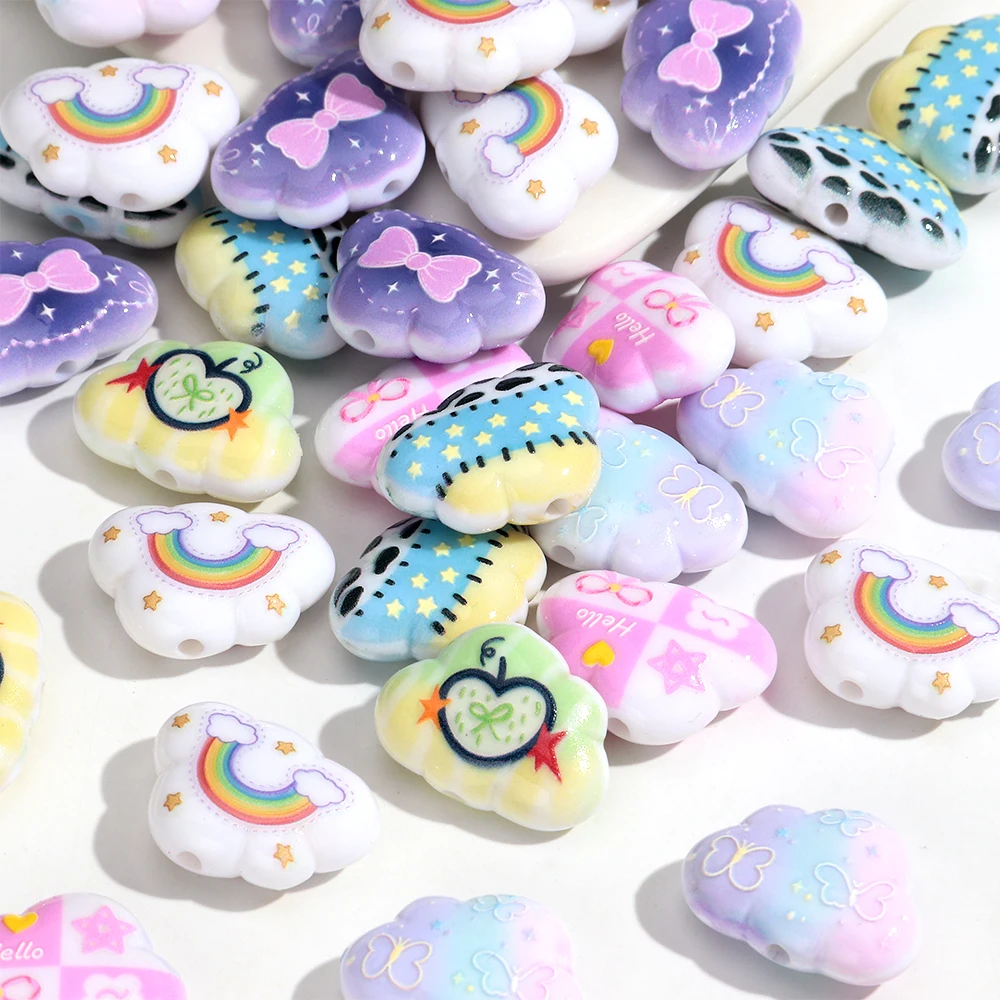 15Pcs Cute Cloud Shape Bow Acrylic Spacer Beads for DIY Jewelry