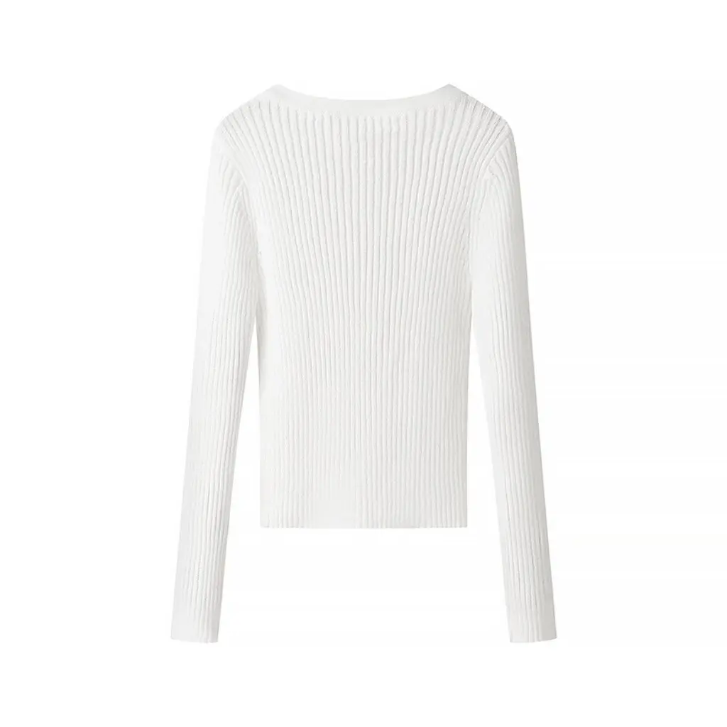 유럽과 미국의 패션 투톤 라운드 넥 긴 소매 니트 풀오버 탑 여성용 봄 가을 신상 C92365